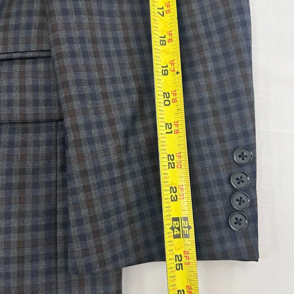 Peter Millar Flynn Sport Coat Men 44R Blue Brown Check 100% Wool Blazer Jacket